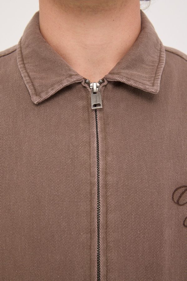 Common Need Dustin Zip Standard Boxy Shirt Washed Brown For Sale