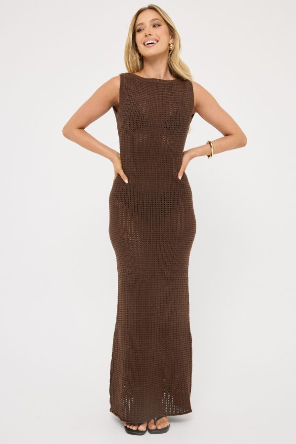 Perfect Stranger Cobana Knit Maxi Dress Brown Online Sale