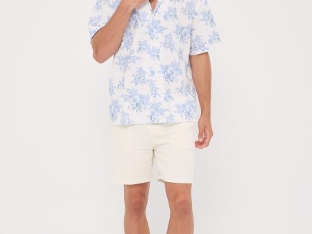 Common Need Serene Linen Resort Shirt White Blue Online