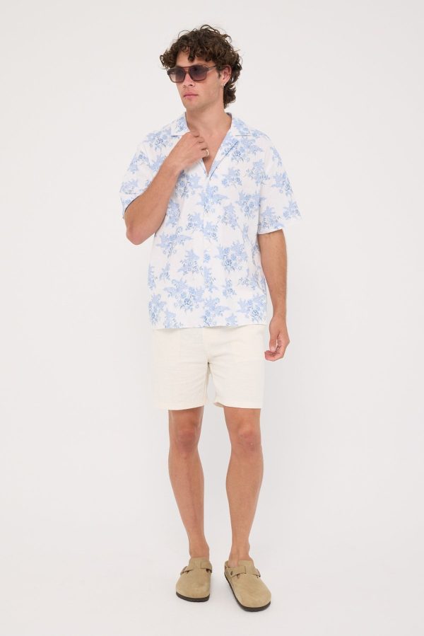 Common Need Serene Linen Resort Shirt White Blue Online