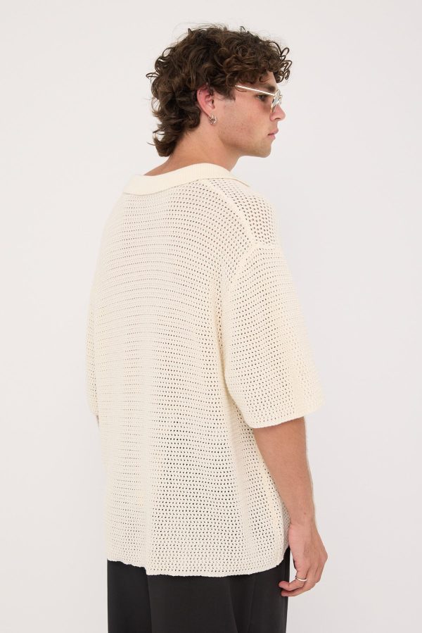 Common Need Crochet Boxy Resort Shirt Ecru For Sale