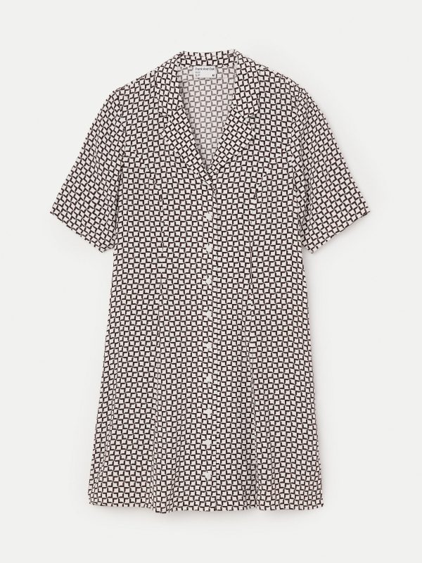 The Camp Collar Printed Dress in White For Discount