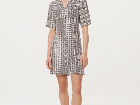 The Camp Collar Printed Dress in White For Discount