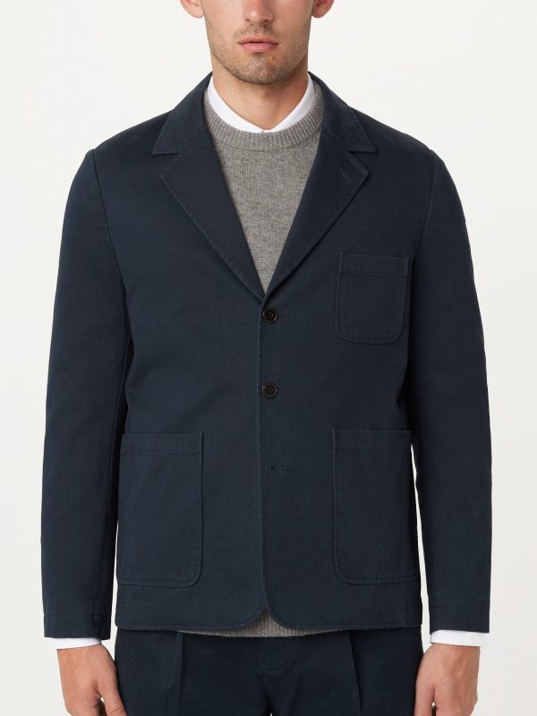 The 3-Button Twill Blazer in Deep Blue For Sale