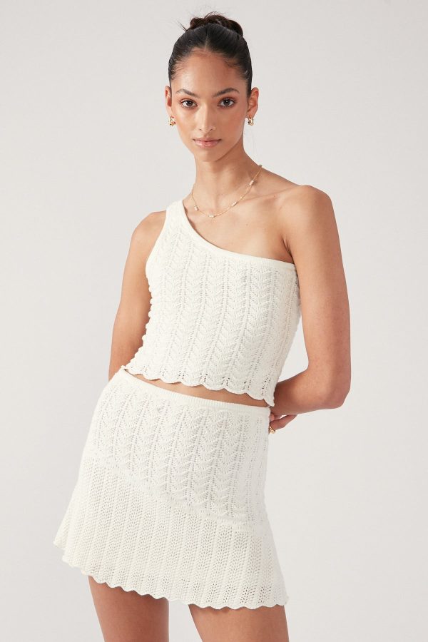 Perfect Stranger Alma Asymmetrical Crochet Knit Mini Skirt White For Discount