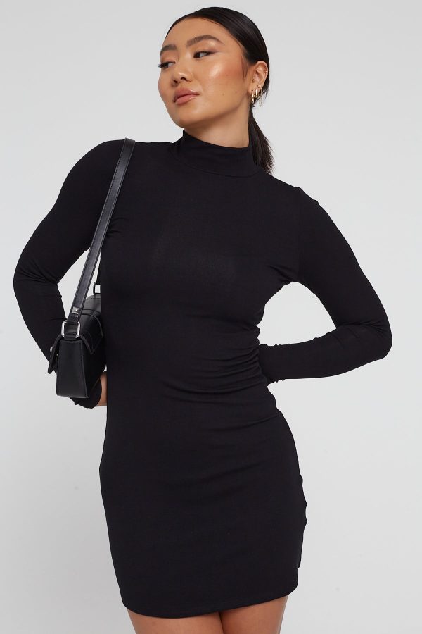 Perfect Stranger Long Sleeve Mock Mini Dress Black Online