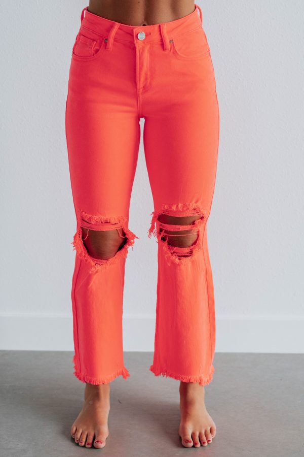 Willow Risen Jeans - Neon Coral Sale