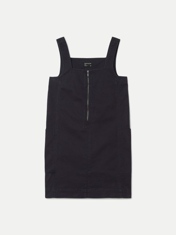 The Twill Pinafore Dress in Dark Navy on Sale