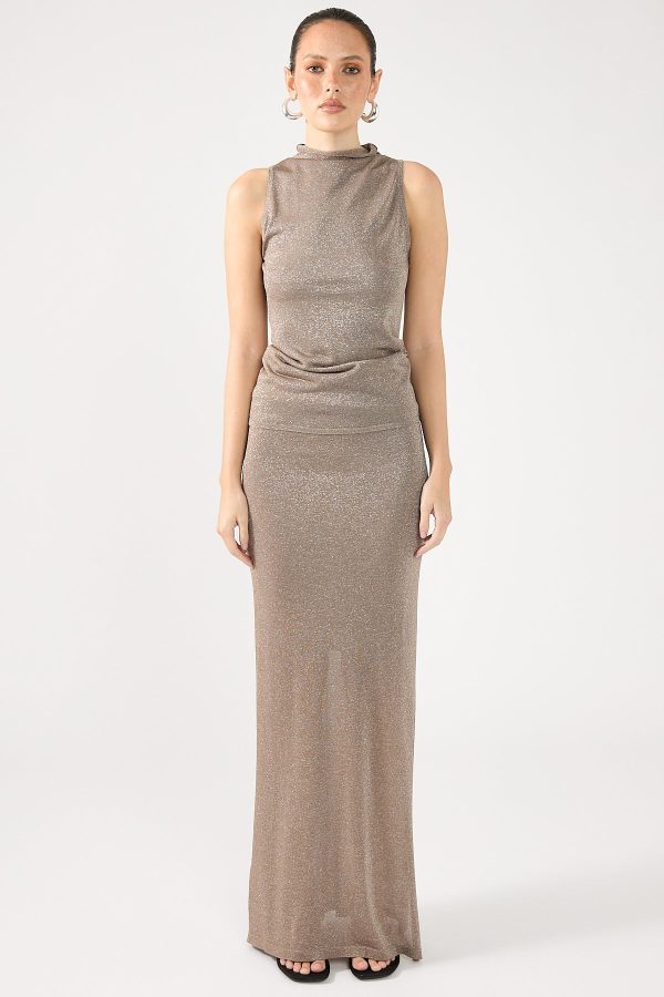 Perfect Stranger Agnes Beam Lurex Knit Maxi Skirt Sand Online now