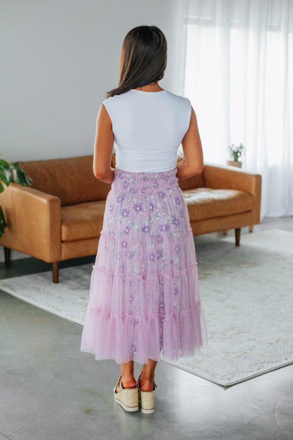 Avari Tiered Mesh Skirt - Lilac on Sale