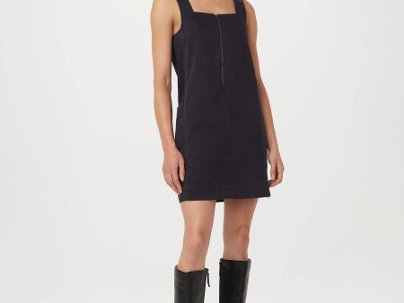 The Twill Pinafore Dress in Dark Navy on Sale