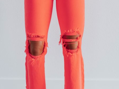 Willow Risen Jeans - Neon Coral Sale