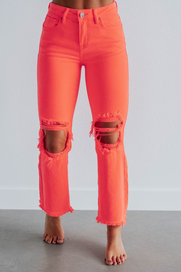 Willow Risen Jeans - Neon Coral Sale