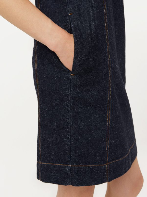 The Pinafore Denim Dress in Dark Wash For Sale