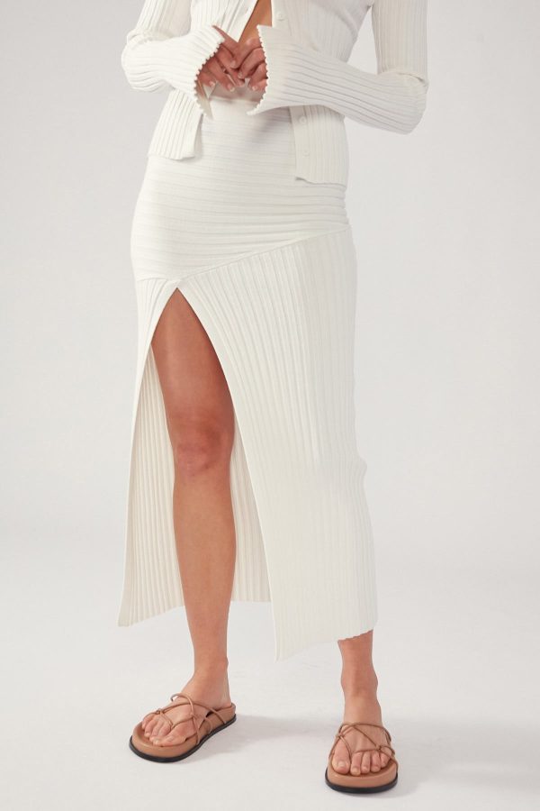 Perfect Stranger Amy Diagonal Knit Maxi Skirt White For Sale