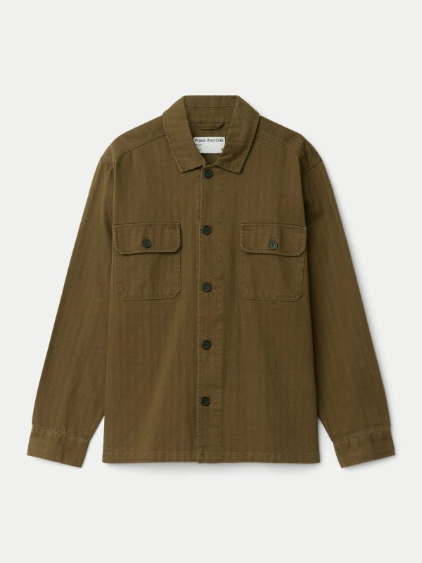 The Herringbone Overshirt in Olive Online Sale