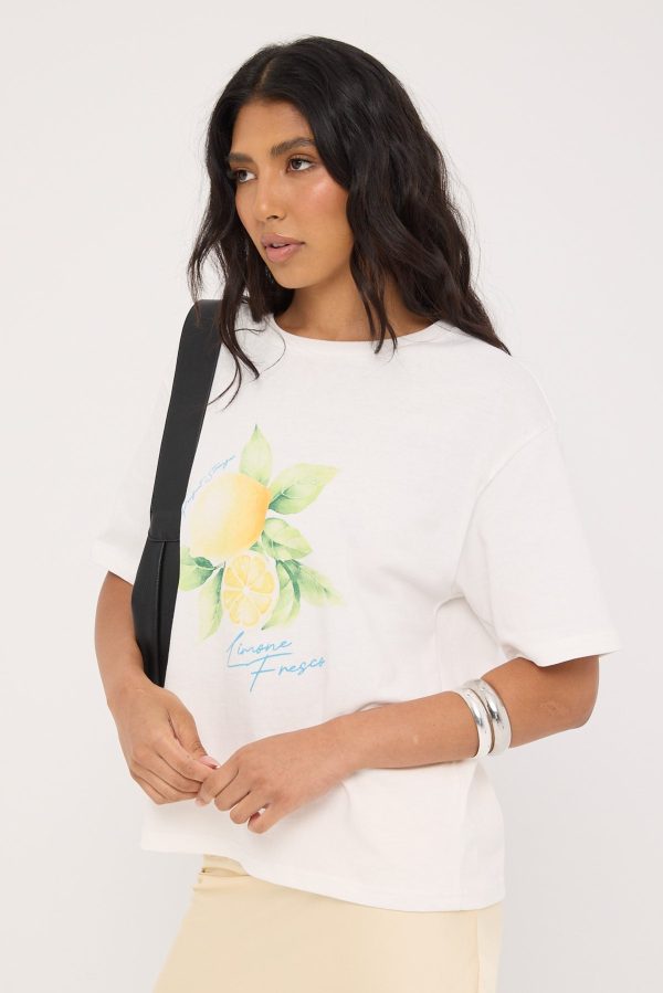 Perfect Stranger Limone Fresco Oversized Graphic Tee White Cheap