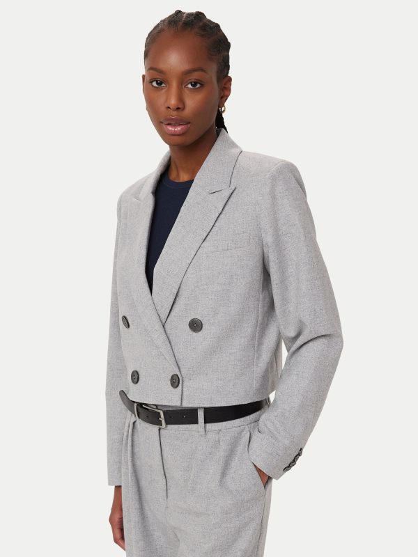 The Cropped Double Breasted Blazer in Light Grey Cheap