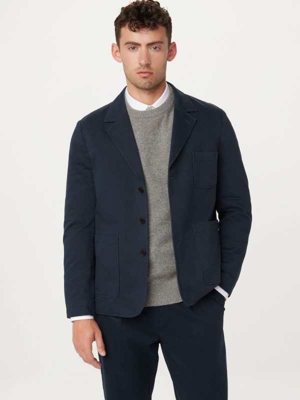 The 3-Button Twill Blazer in Deep Blue For Sale