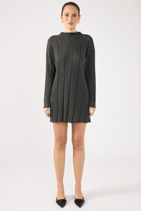 Perfect Stranger Cassava Rib Long Sleeve Knit Dress Charcoal Fashion