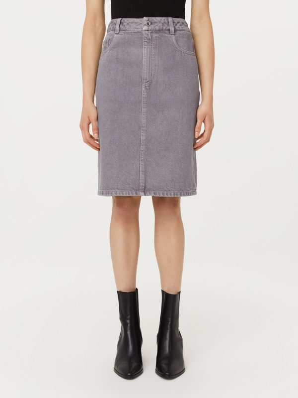 The Denim Midi Skirt in Light Grey Cheap