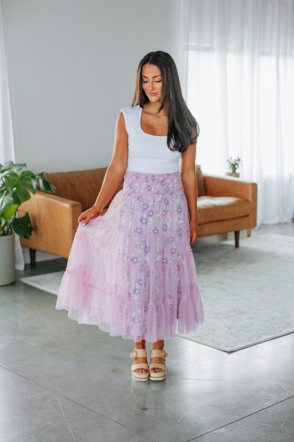 Avari Tiered Mesh Skirt - Lilac on Sale