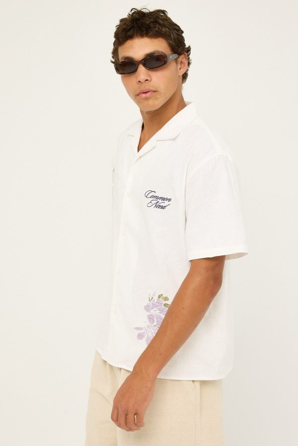 Common Need Magnolia Embroidered Linen Resort Shirt White For Discount