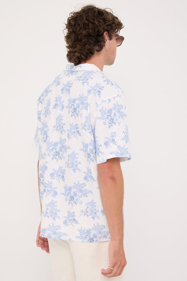 Common Need Serene Linen Resort Shirt White Blue Online