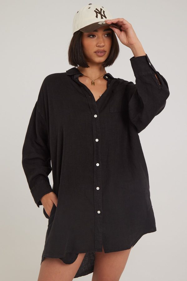 Academy Brand Hampton Linen Dress Black Hot on Sale