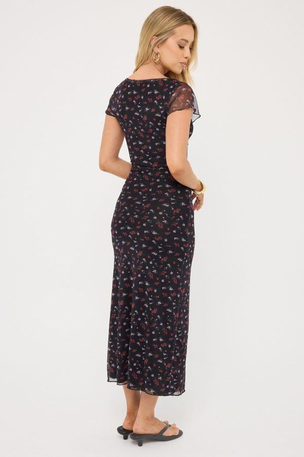 Luck & Trouble Daya Recycled Mesh Midi Dress Floral Print Hot on Sale