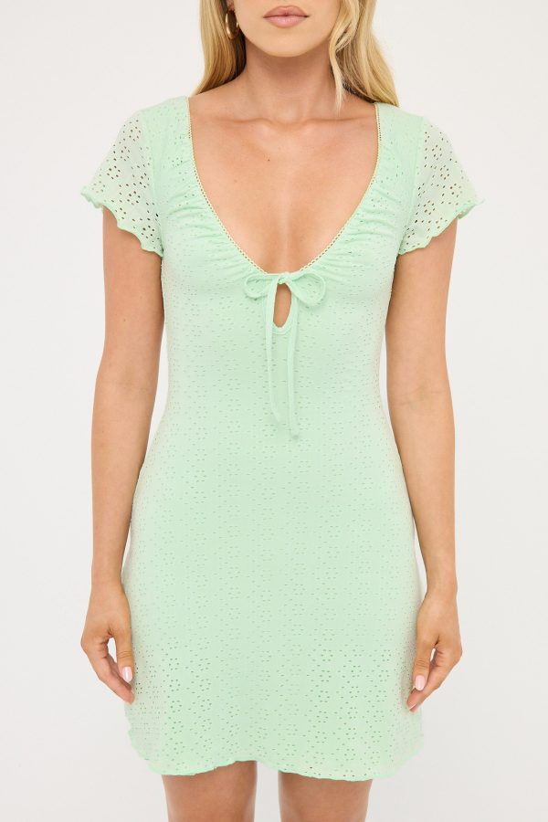 Luck & Trouble Dala Stretch Broderie Mini Dress Mint For Discount