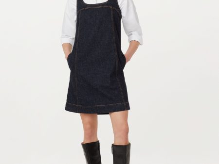 The Pinafore Denim Dress in Dark Wash For Sale