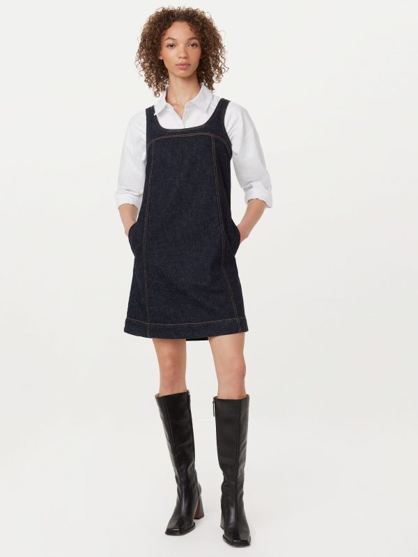 The Pinafore Denim Dress in Dark Wash For Sale