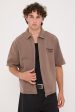 Common Need Dustin Zip Standard Boxy Shirt Washed Brown For Sale