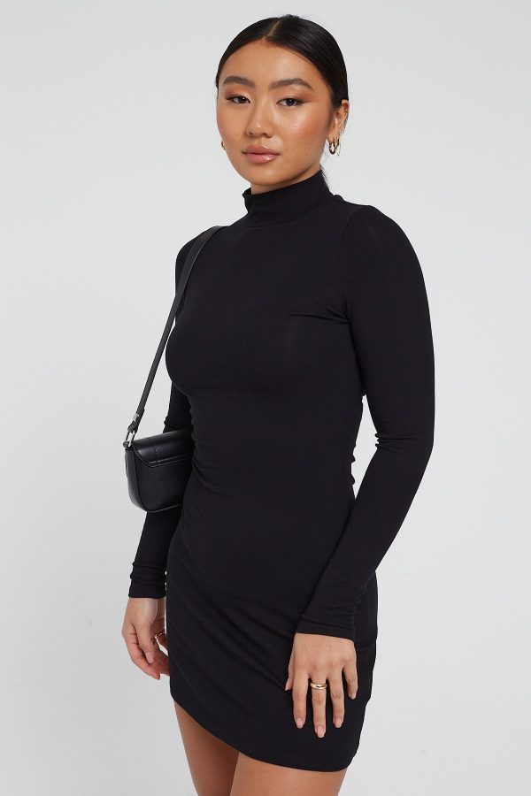 Perfect Stranger Long Sleeve Mock Mini Dress Black Online