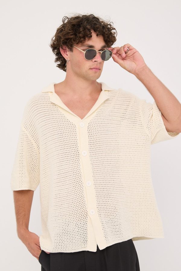 Common Need Crochet Boxy Resort Shirt Ecru For Sale