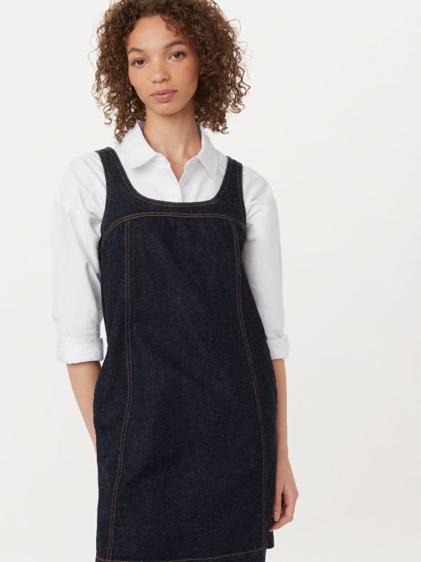 The Pinafore Denim Dress in Dark Wash For Sale