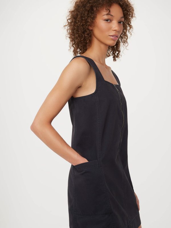 The Twill Pinafore Dress in Dark Navy on Sale