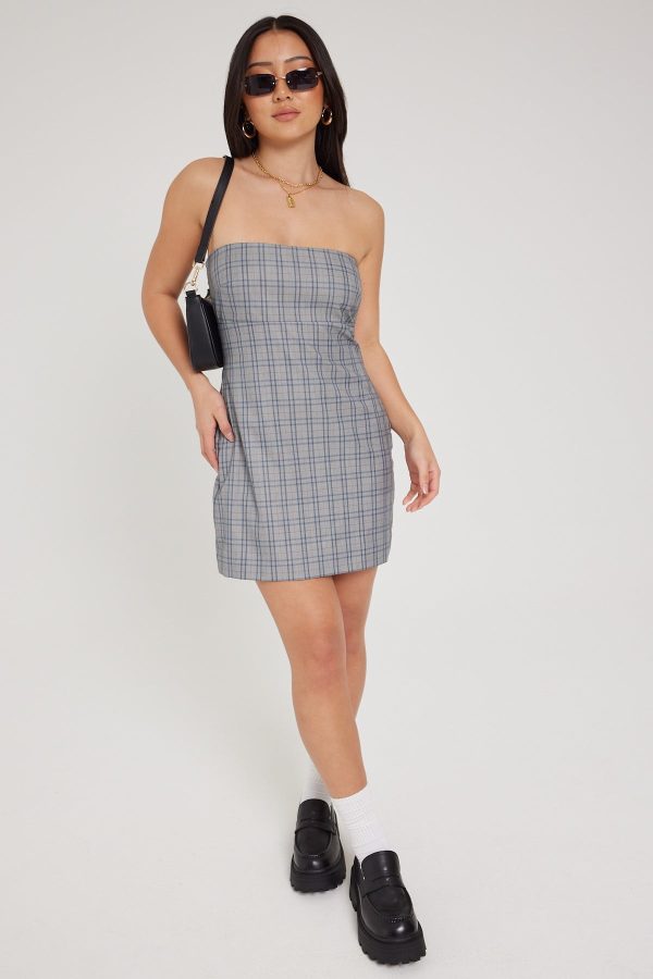 Luck & Trouble Ruxton Check Mini Dress Grey Print Discount