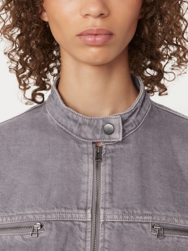 The Biker Denim Jacket in Light Grey For Sale