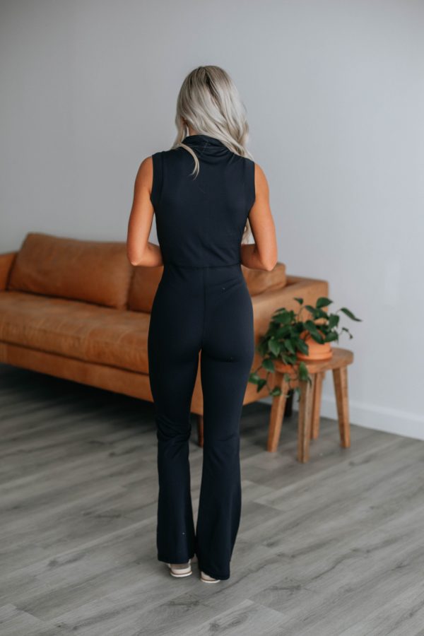 Rosette Flare Jumpsuit - Black For Sale