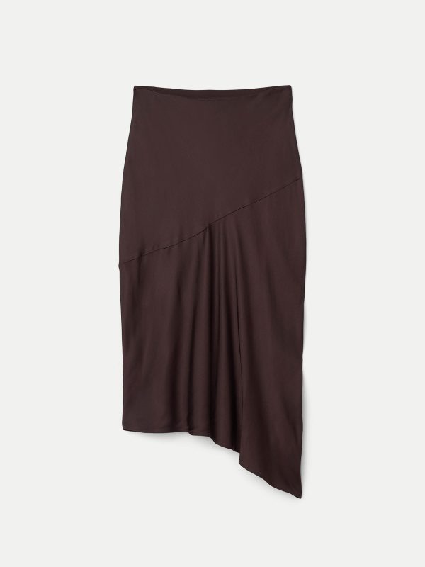 The Asymmetrical Midi Skirt  in Dark Chocolate Hot on Sale