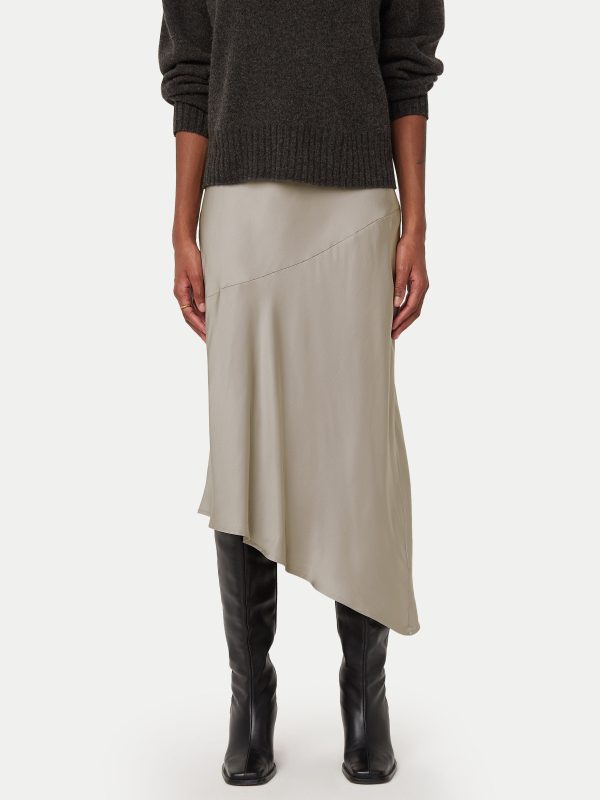 The Asymmetrical Midi Skirt  in Light Grey Online Sale