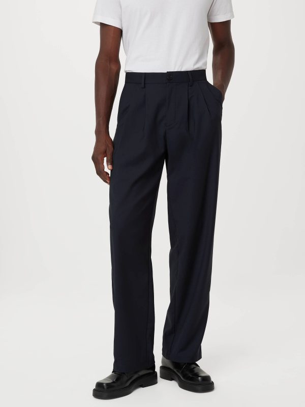 The Theo Pleated Baggy Pant in Deep Blue For Discount