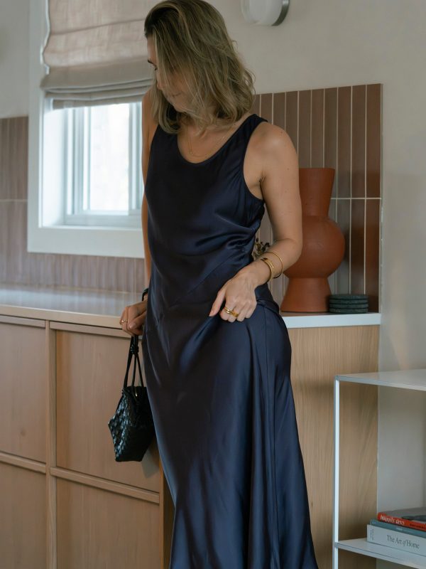 The Asymmetrical Slip Dress in Dark Purple For Sale