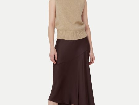 The Asymmetrical Midi Skirt  in Dark Chocolate Hot on Sale