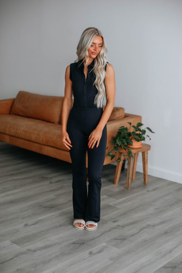 Rosette Flare Jumpsuit - Black For Sale