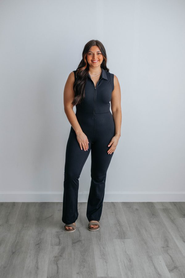 Rosette Flare Jumpsuit - Black Online now