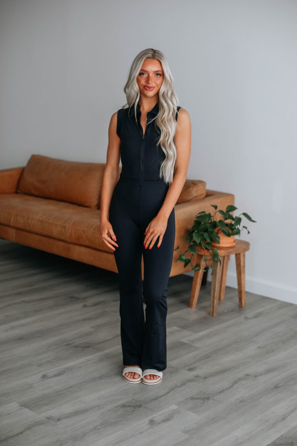 Rosette Flare Jumpsuit - Black For Sale