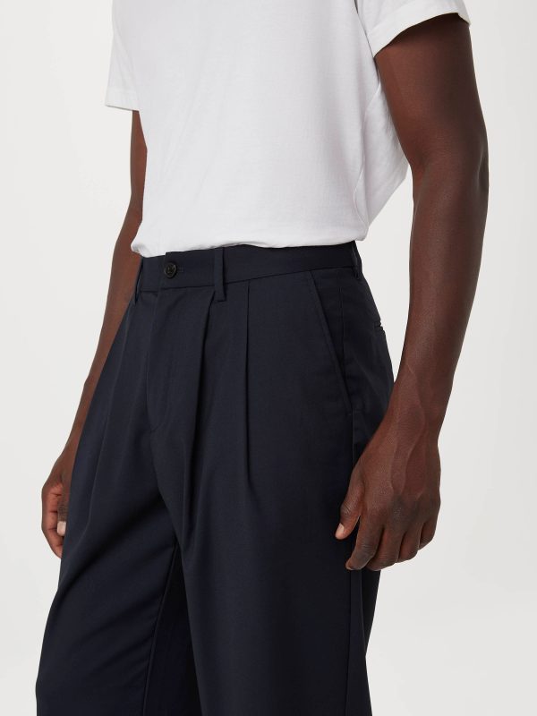 The Theo Pleated Baggy Pant in Deep Blue For Discount